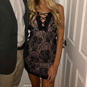 Black lace mini formal dress
